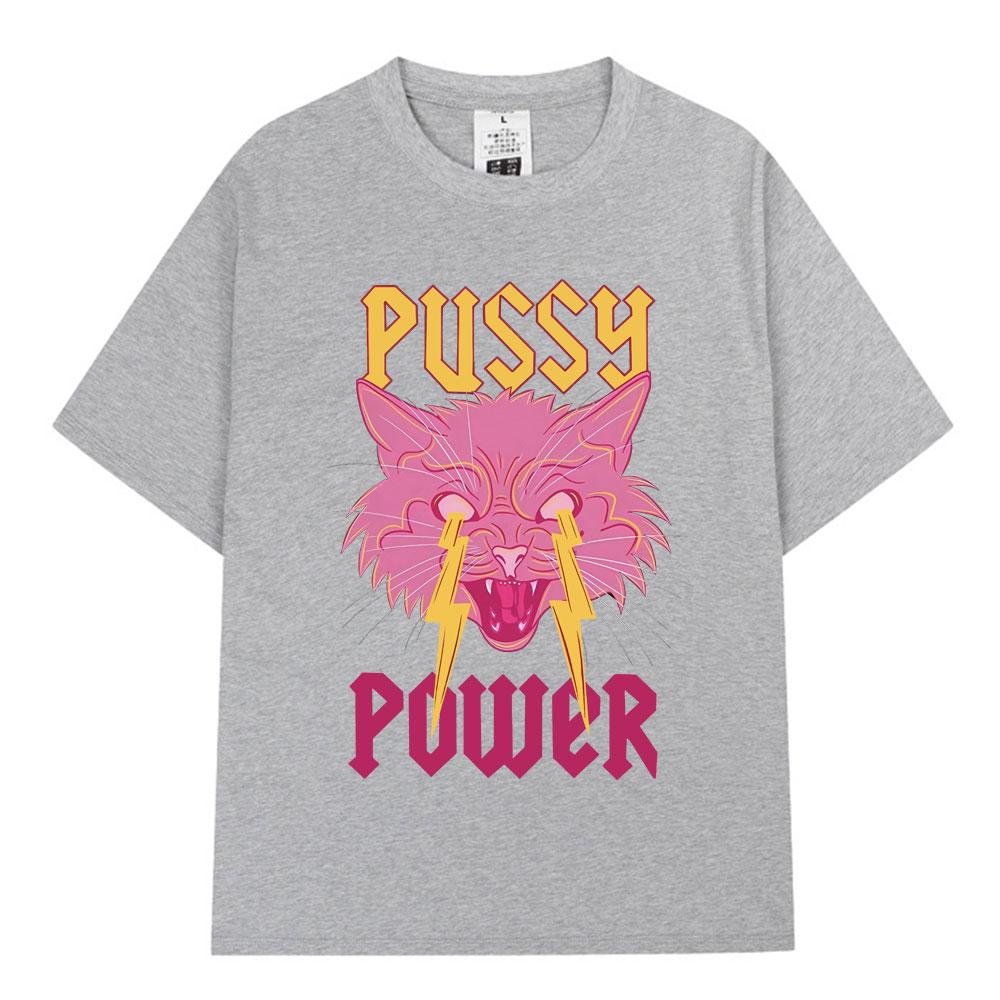 Pussy Power Забавный Кот Мем Футболка Модная Винтажная Харадзюку С Коротким Рукавом Футболка Мужская Женская Повседневная Хлопковая Оверсайз Футболки Топы