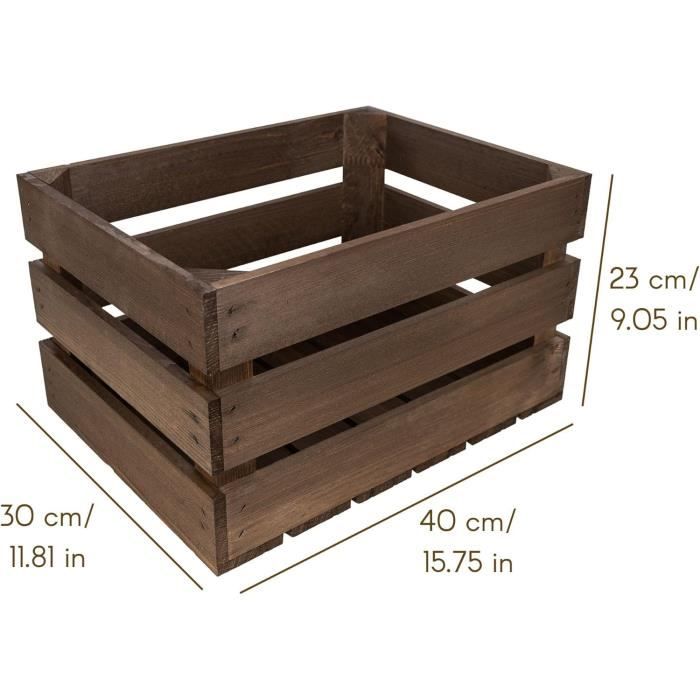 Boîte de rangement - CREATIVE DECO - Caisse en Bois Marron - 40 x 30 x 23 cm - Vintage - Cagette en Bois