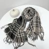 Retro Double-Layer Cotton And Linen Plaid Scarf Literary And Versatile Soft Neck Protection Silk Scarf Women'S Travel Shawl Warmth