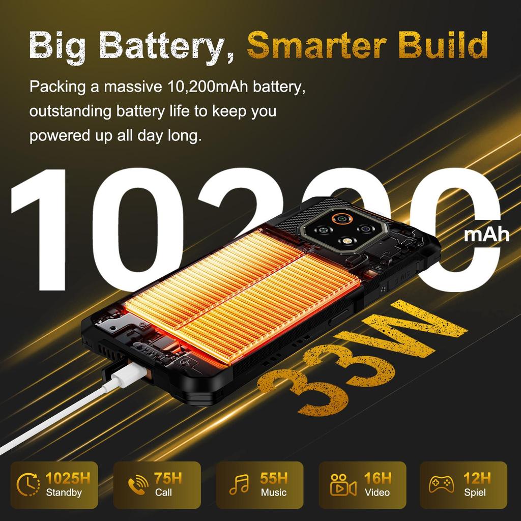 CUBOT Kingkong ES 3 Android 15-10200mAh/33W Battery, 16GB+256GB/TF 1TB, 6.74''Display, 48MP+16MP Camera, 4G Dual SIM/Face ID/IP68/IP69K/NFC/GPS