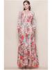 Women's Retro Court Style V-neck Dress with Lace-up Waist, Lantern Sleeves, Floral Print, and Large Hem - 2026 Collection