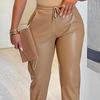 Женские брюки из искусственной кожи с высокой талией, с контролем живота, с подъемом ягодиц, эластичной талией, эластичной кулиской на щиколотке, мягкие, гладкие, дышащие, женские, длиной до щиколотки
