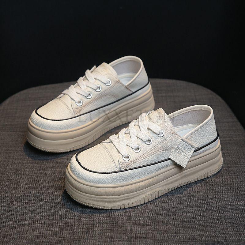 Кожаные туфли на толстой подошве белого цвета для женщин, летние новые повседневные спортивные туфли для сноуборда, универсальные женские туфли для двоих