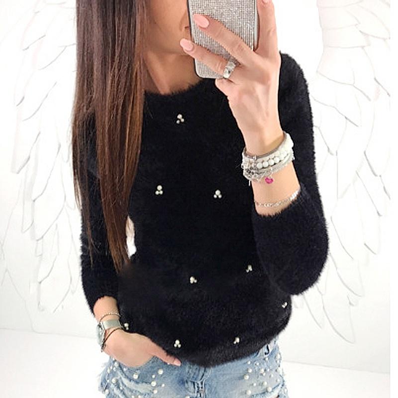 Осень-зима, новые женские модные теплые свитера, однотонные топы с длинными рукавами, милый мягкий пуловер, свитер больших размеров