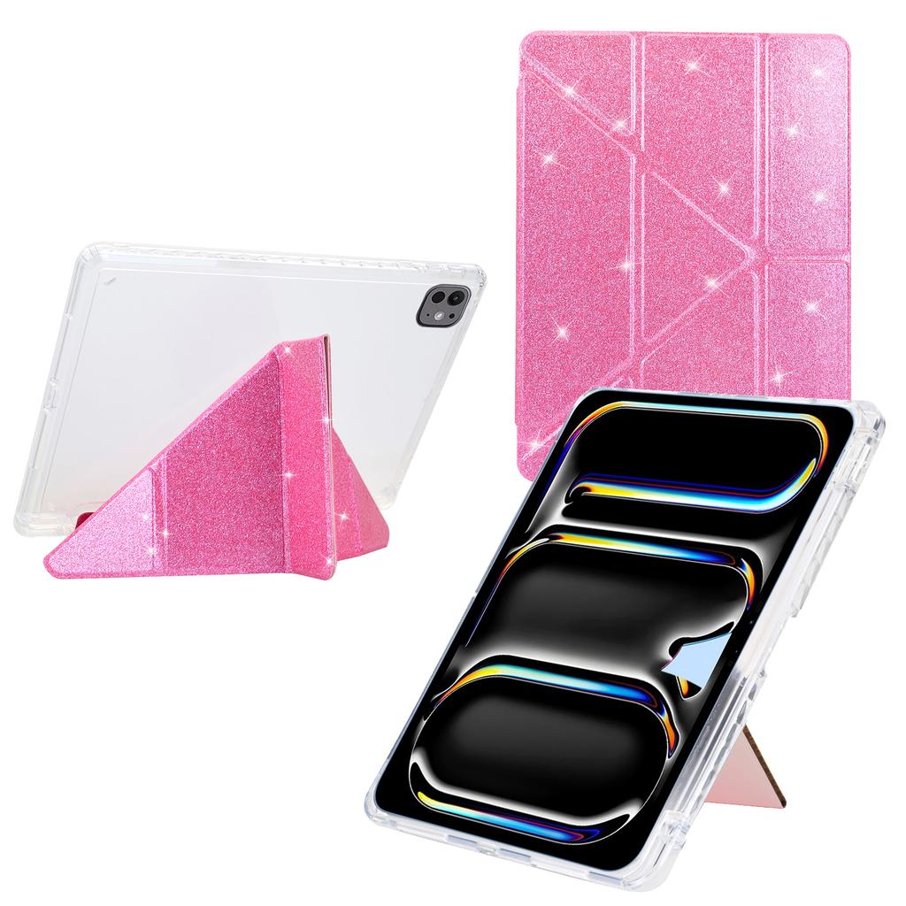 For iPad Pro 13 (2024) Case Y-Fold Stand Glitter Leather TPU Acrylic Clear Tablet Cover