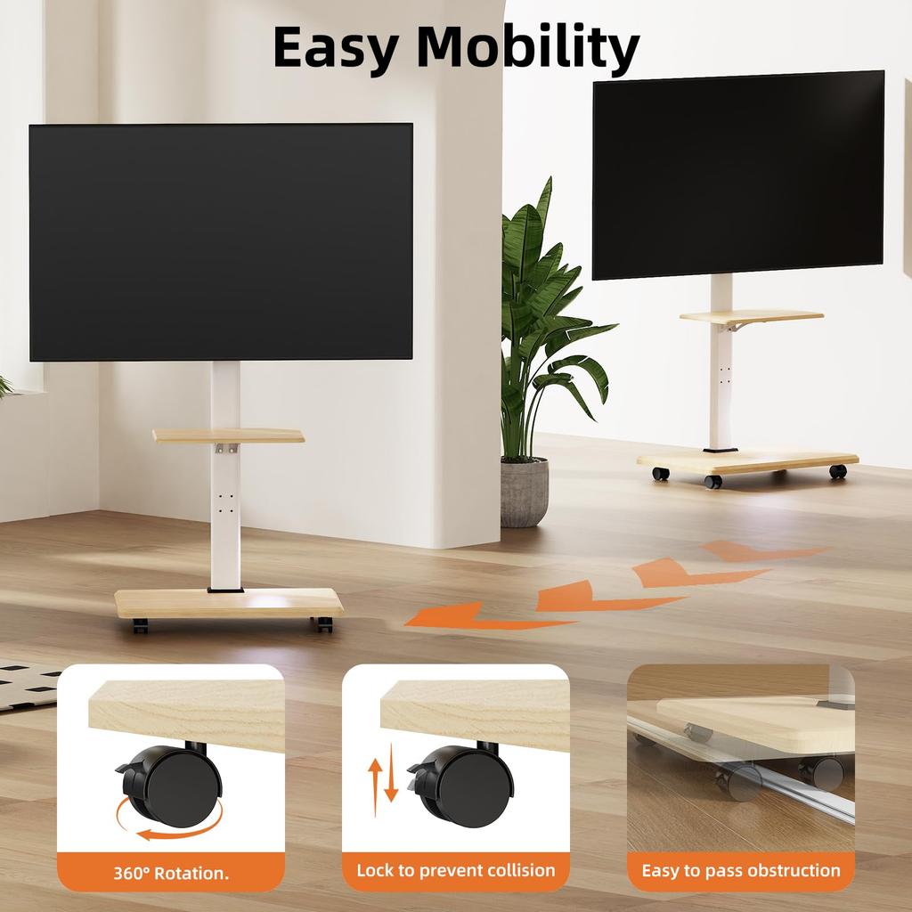 Mobile TV Cart ,Floor Rolling TV Stand with Wheels for 26-75 Inch TVs Up To 99 Lbs, TV Stand with Swivel and Height Adjustment
