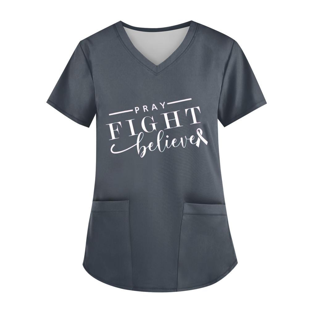 Женский топ с V-образным вырезом, короткими рукавами, карманом и боковым разрезом