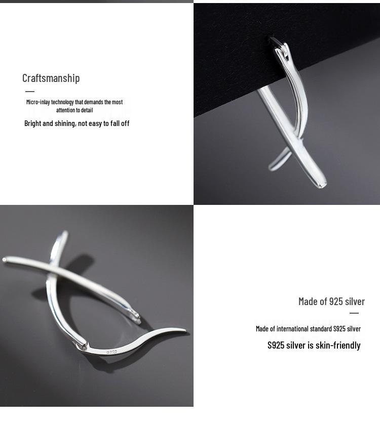 Fengshang S925 Серебряные Линии Перекрестные Каффы Серьги-гвоздики для Женщин - Тренд Осень/Зима 2025