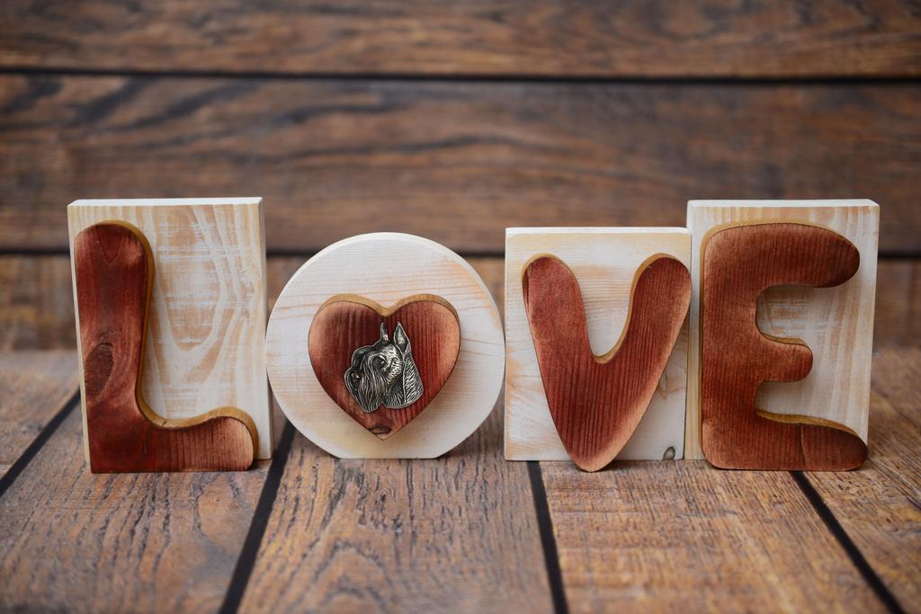 Schnauzer I - wooden LOVE sign, interior decoration with a dog, charming ornament for the shelf by Art-Dog brand