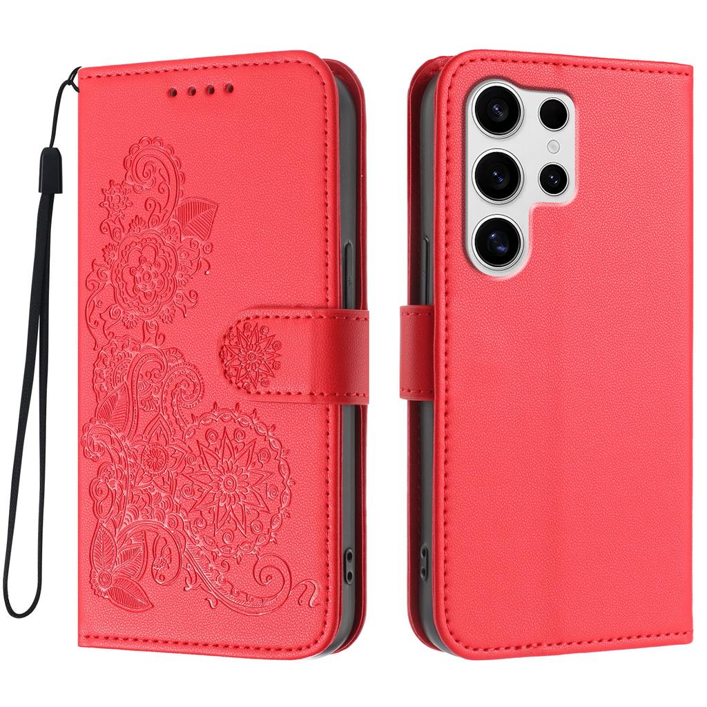 For Samsung Galaxy S25 Ultra Phone Cases Mandala Flower Leather Wallet Mobile Cover with Strap