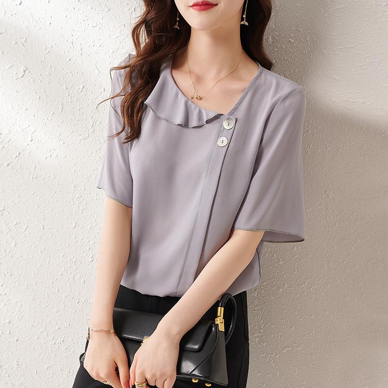 Aiyimaiyi 2023 Летний шифоновый женский свободный топ с короткими рукавами, закрывающий живот