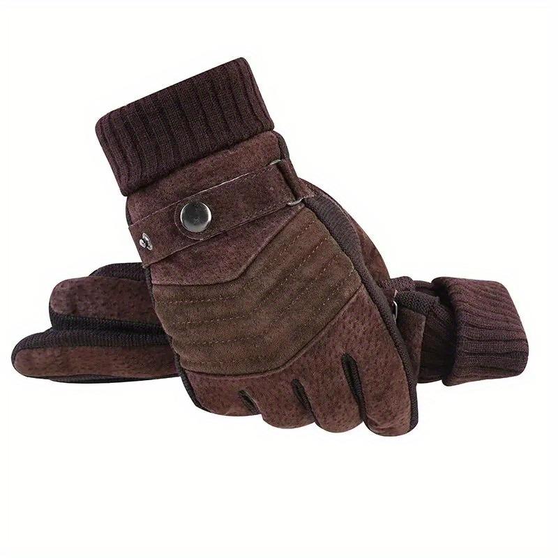 Gloves Men's Winter Cycling Motorcycle Windproof Cold Insulation Warm Leather Touch Screen Anti-Slip Thick Pile