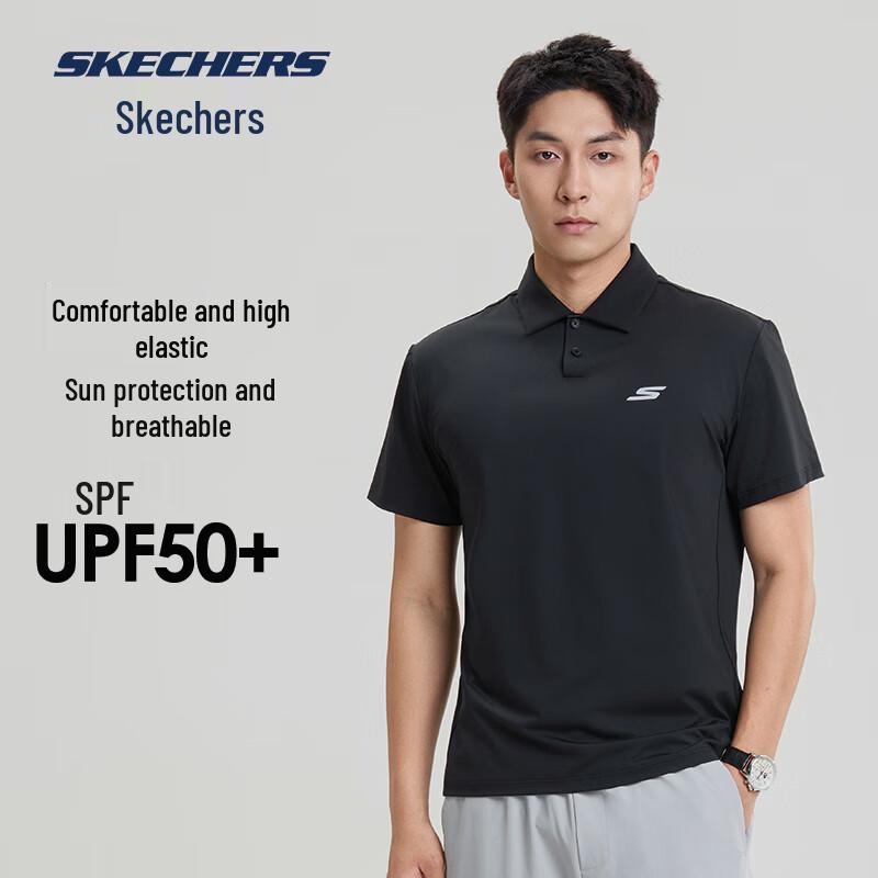 Skechers Мужская футболка-поло с коротким рукавом для защиты от солнца