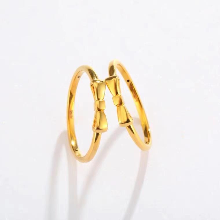18K Gold Bow Knot Ring Color Gold Temperament Women's Ring Pair Ring High-end Water Shell Jewelry