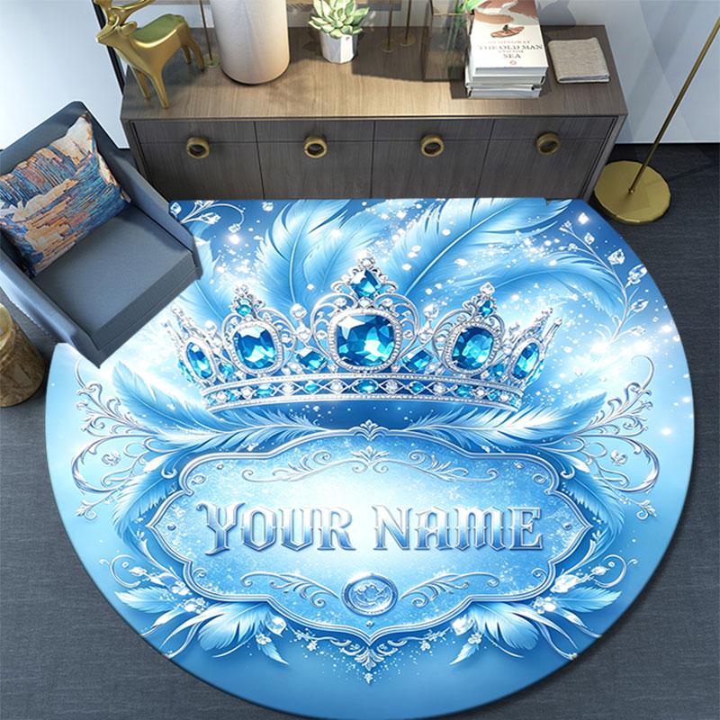 Custom Name,Elegant Crown Feather Series pattern round rug,Carpet Rug for Living Room Bedroom Playroom ,Non-slip Floor Mat,Holiday Gifts and Birthday