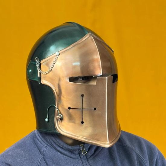 Barbute Copper Green Two-tone Helmet Medieval Knight Armor 18g Soft Steel LARP Cosplay Warrior Helmet