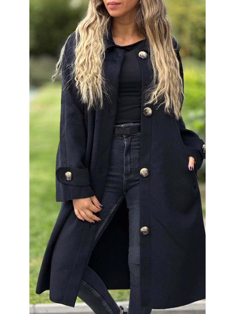 Повседневное длинное шерстяное пальто-жакет однотонной расцветки, Осень/Зима 2024