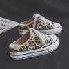 2024 Women's Leopard Print Platform Slip-On Shoes: Korean Style, Height-Boosting Canvas Sneakers.