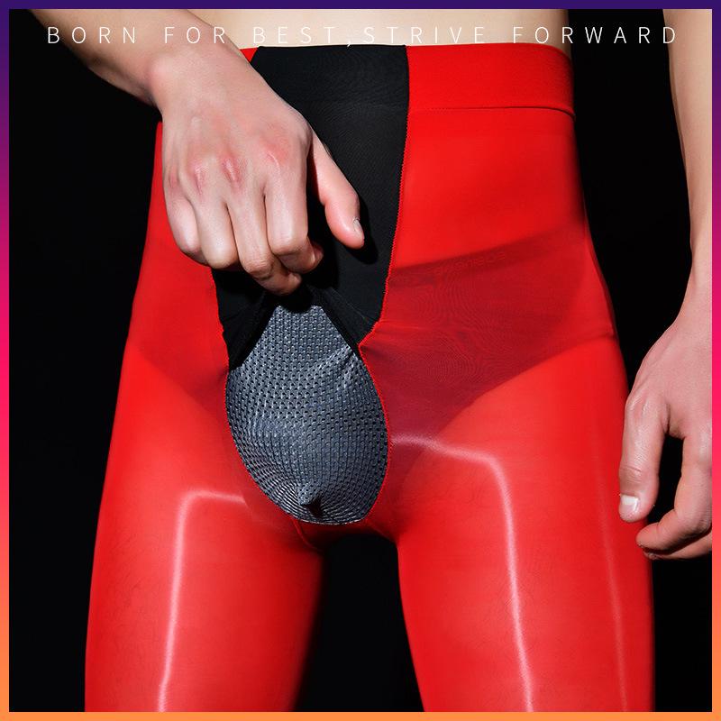 Глянцевые черные шелковые мужские ультратонкие горизонтальные открытые колготки