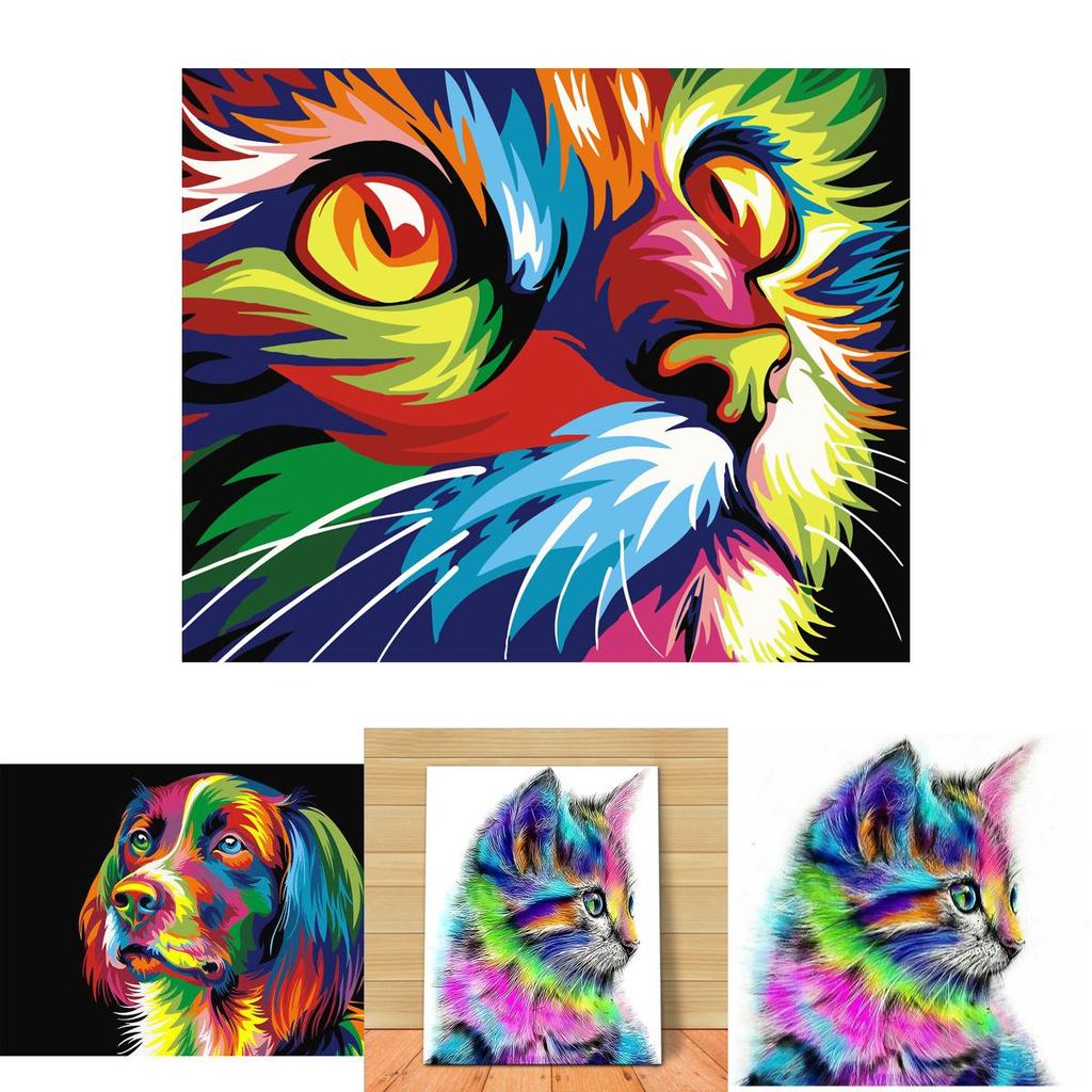 Яркая абстрактная картина на холсте с тигром и львом для современного декора гостиной 40x30см