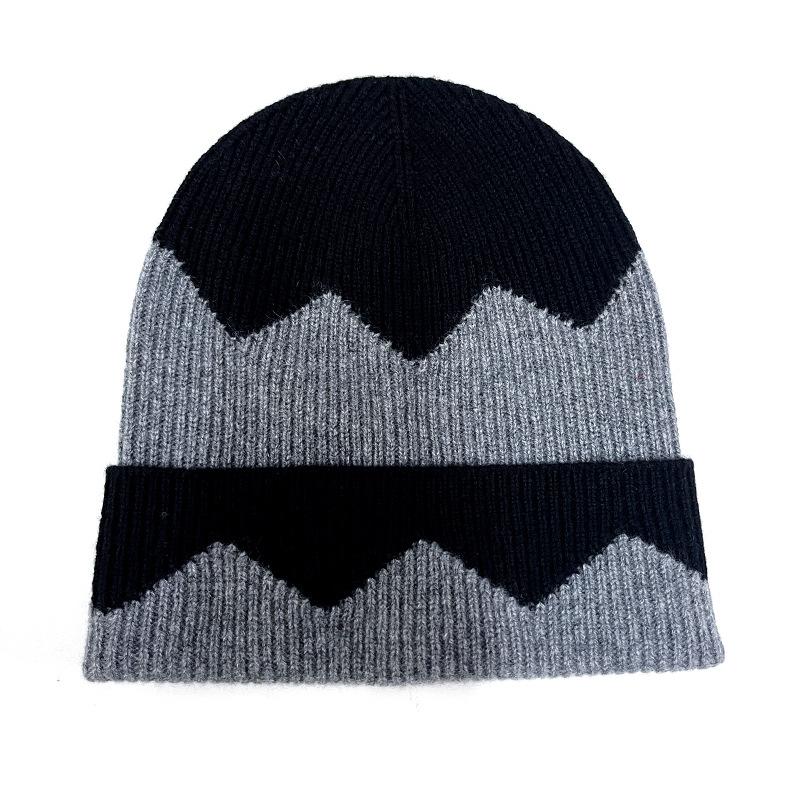 Cashmere Autumn and Winter New Style Women's Color Matching Warm Jacquard Cold Hat Thickened Brimless Toe Knitted Hat