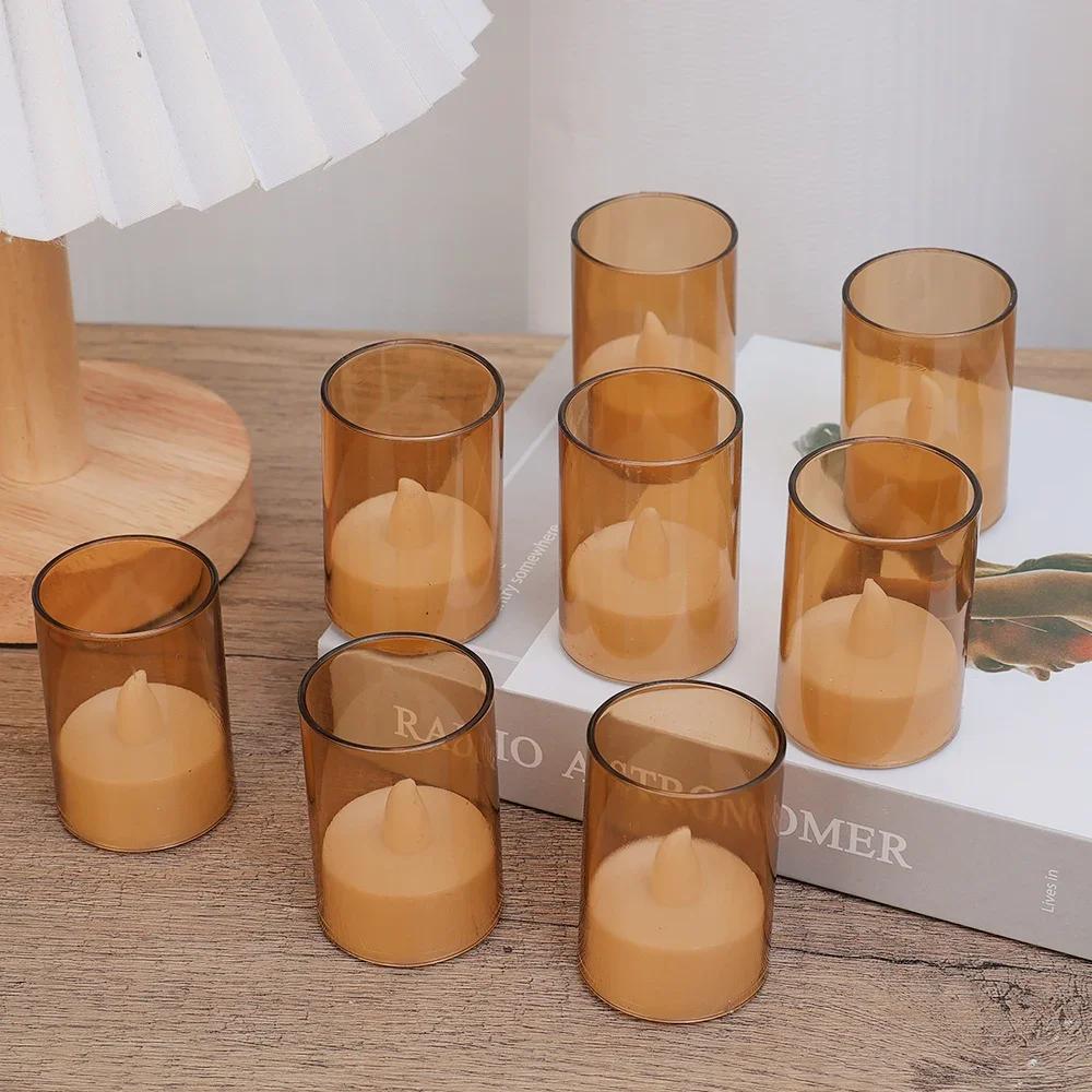 10/1 шт. Светодиодная акриловая чашка-свеча Электронная беспламенная свеча теплого света с батарейкой Свадьба День рождения Вечеринка Домашний декор Огни