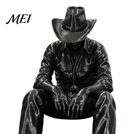 Modern Minimalist Home Decor Western Cowboy Desk Decor, 3D Printed Edge-Hanging Figurine with Dangling Legs, American Statue Matte Black Vintage