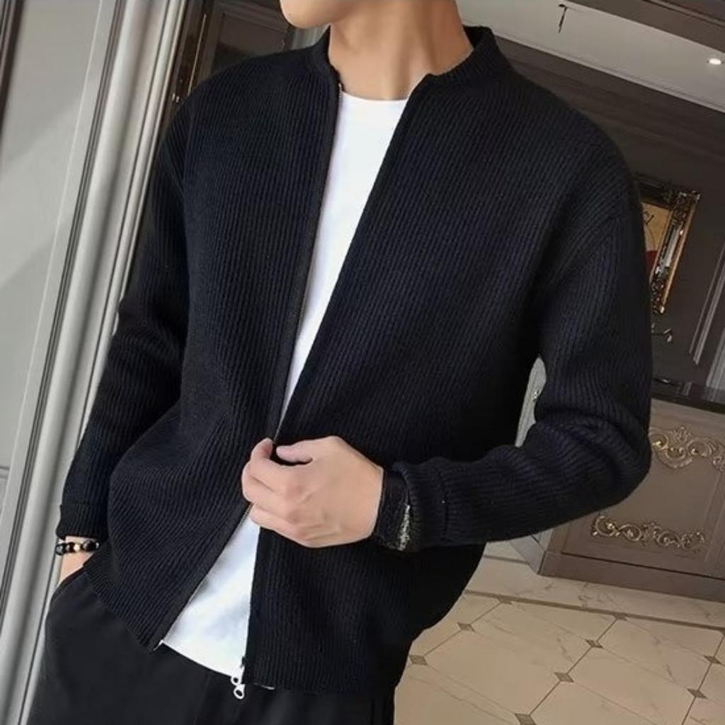 Новые осенне-зимние свитера, вязаные куртки, мужские кардиганы, теплые и облегающие бизнес-свитера однотонной расцветки