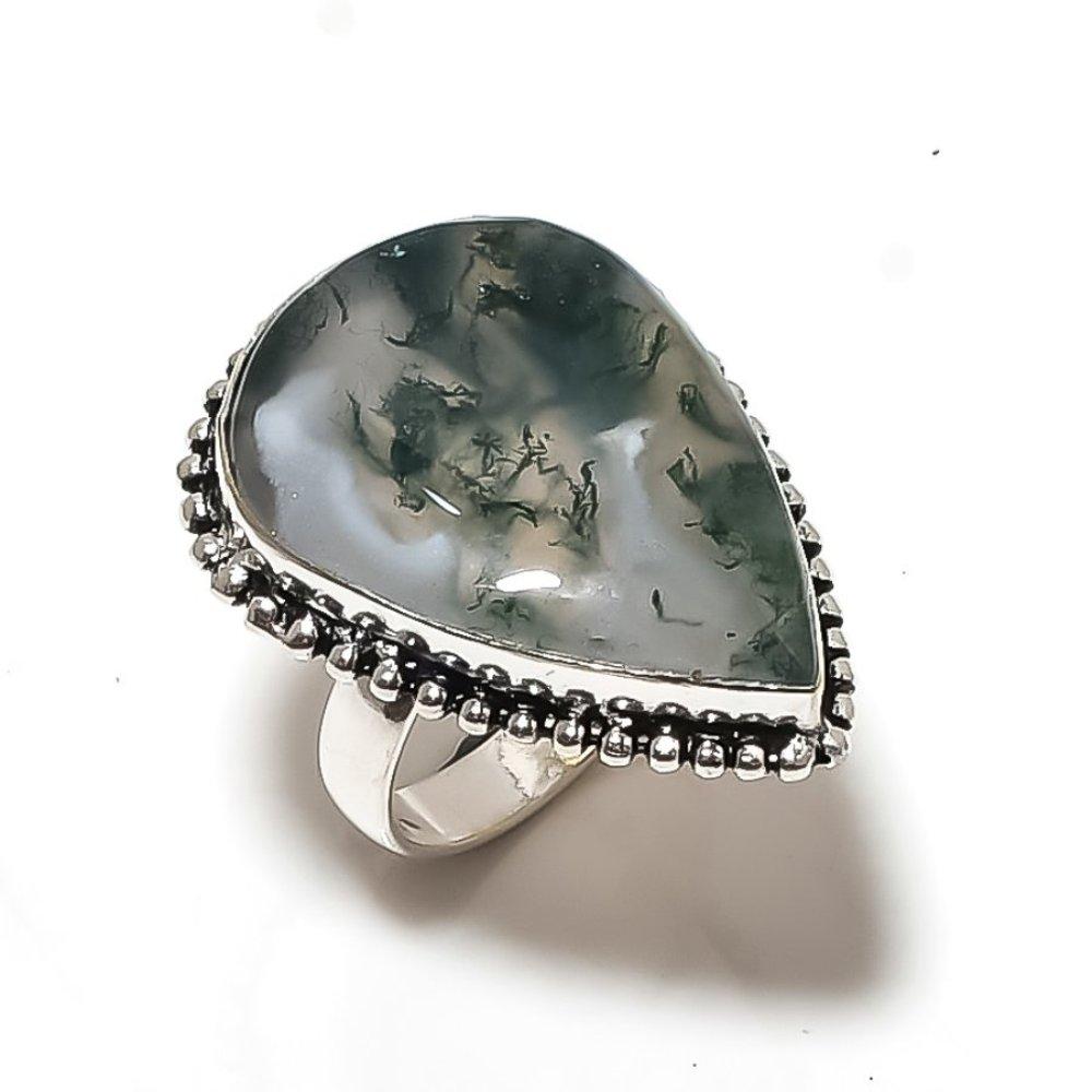 Indian Moss Agate Gemstone 925 Sterling Silver Gift Jewelry Ring Size 8