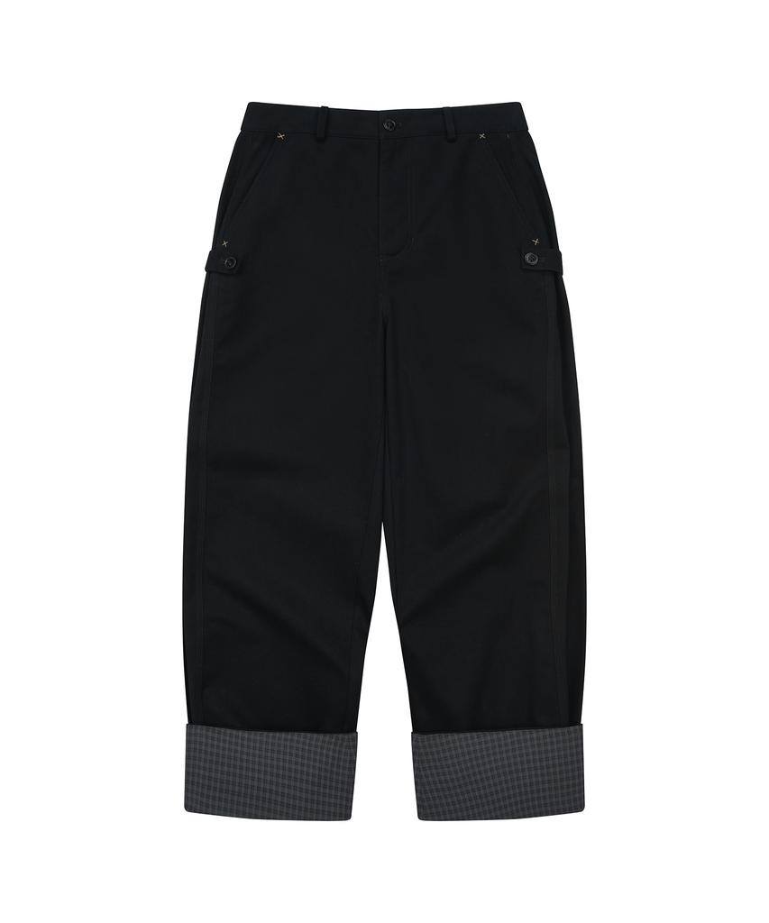 LMR Check Applique Roll-Up Two-Way Balloon Pants Black