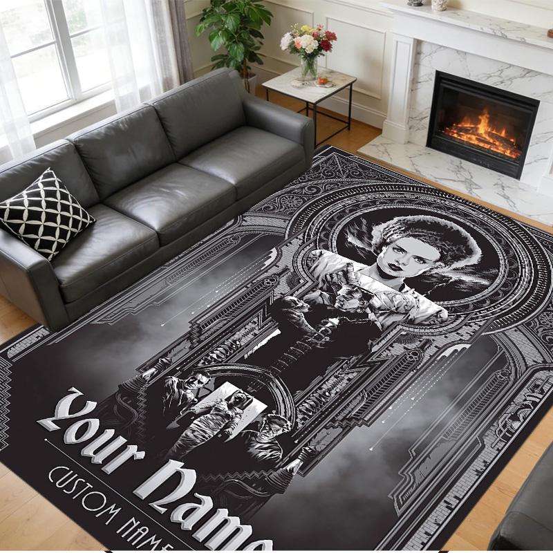 Crystal Velvet Rug Custom Name Text, Soft Non Slip Floor Mat Home DecorBride of Frankenstein