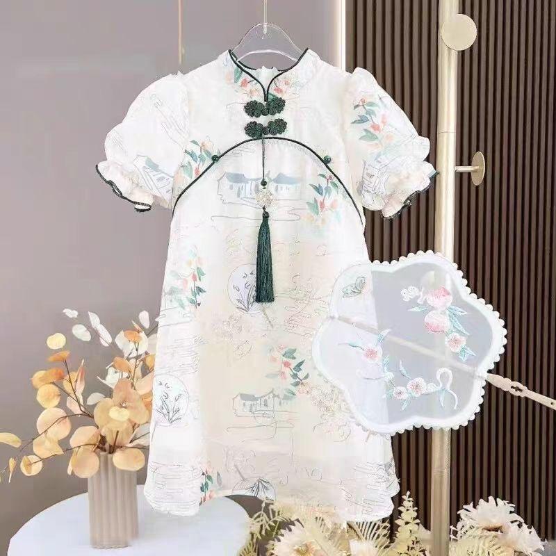 Длинное платье для девочек, классическое детское платье Cheongsam в китайском стиле для девочек