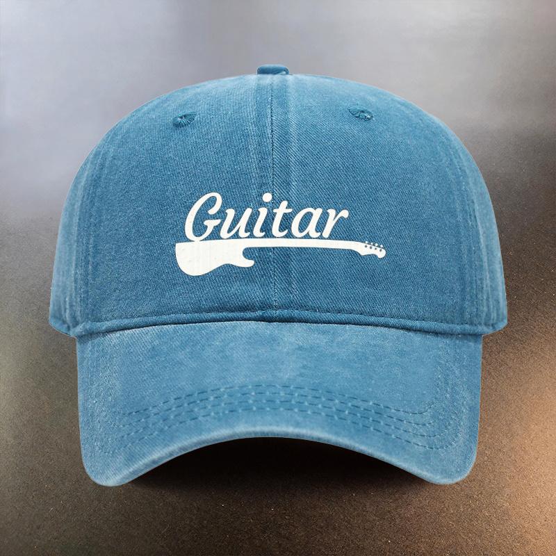 A Washed Cap Featuring a Guitar Pattern Perfect for Daily Outings And Is a MustHave for Fashionable Couples This Retro Rock