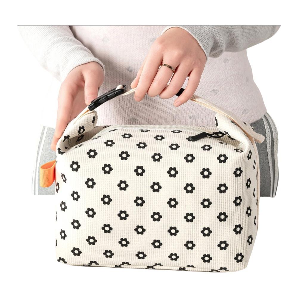 Interior Pockets Floral Corduroy Lunch Bag Floral Printed Picnic Bag Printed Food Handbag Picnic