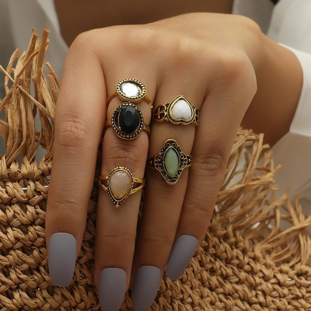 Ladies Ring Metal Ring Glossy Ring 5 Piece Set Metal Ring Holiday Gift