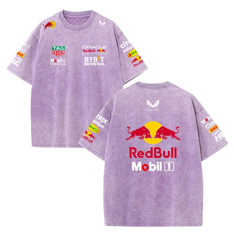 Летний гоночный костюм Формулы 1 Команда Red Bull Vestapan Униформа Короткий рукав Винтажная стирка Футболка Футболка с круглым вырезом