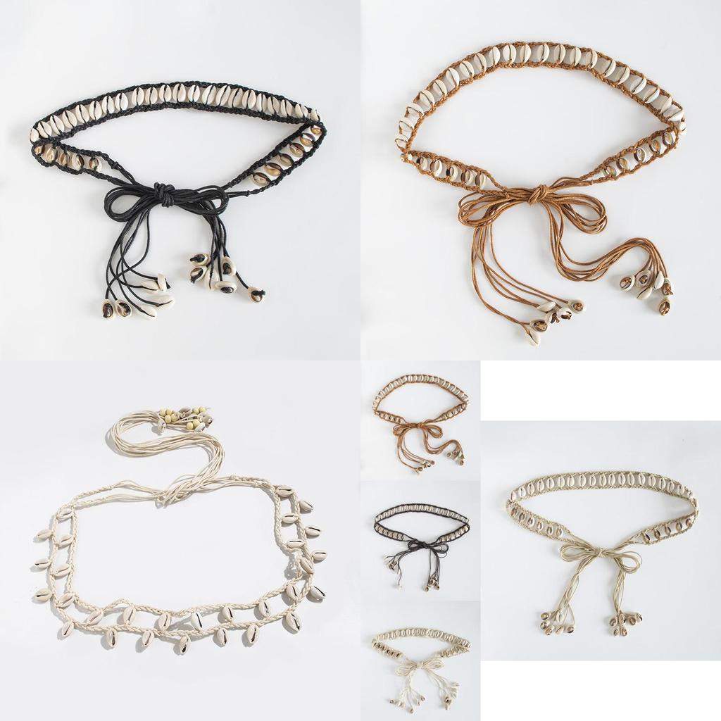 Handmade Leather Boho Waist Belt With Shell Decorations For Casual Wear