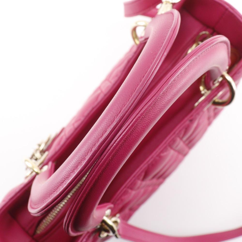 Dior Женская сумка Lady Dior Medium Canage из розовой кожи ягненка Б/у