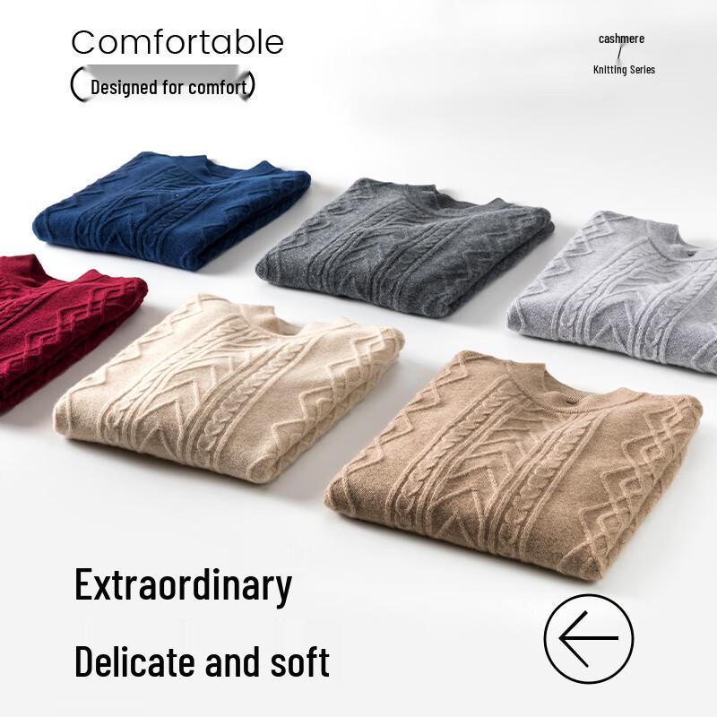 Hengyuanxiang Men's Pure Cashmere Thickened Round Neck Pullover Sweater