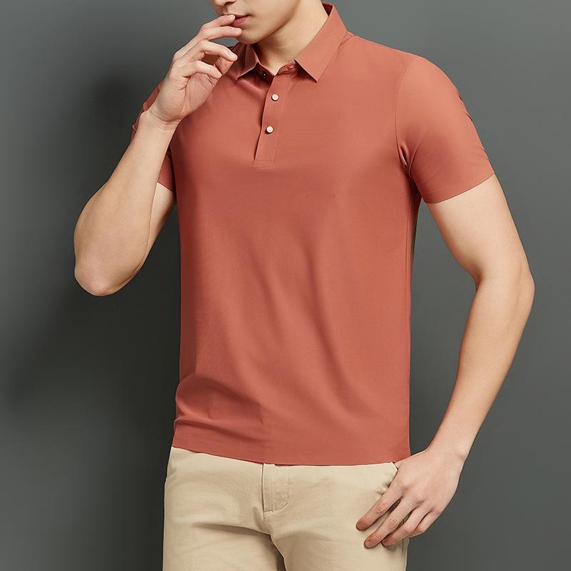 Summer Men's Ice Silk POLO Shirt Seamless Nylon Youth Lapel T-shirt Short-sleeved Business Men's Clothing