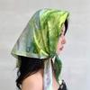 Women's Green Oil Painting Print Square Scarf | Summer Thin Sun Protection Silk Scarf Head Scarf Hair Wrap Scarf Bag Tie Hair Band & Belt for Ladies