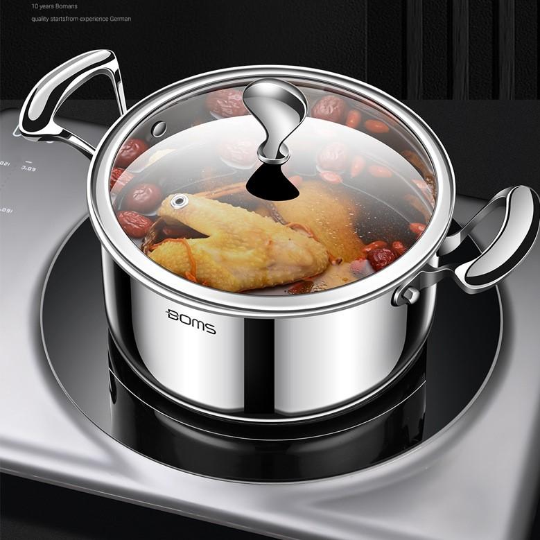 316L Stainless Steel Milk Pan Saucepan with Lid Cookware,Multipurpose Soup Pot Small Cooking Pot Pan with Wooden Handle