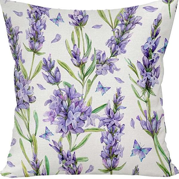 Растение и Цветок Льняная Наволочка Фиолетовая Лаванда С Принтом Подушка Чехол Наволочка Дом Диван
