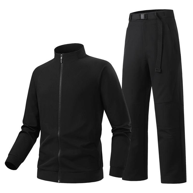 Men's Lightweight Waterproof Sports Suit: Stand Collar Softshell Jacket & Casual Trousers Set for Spring & Autumn.
