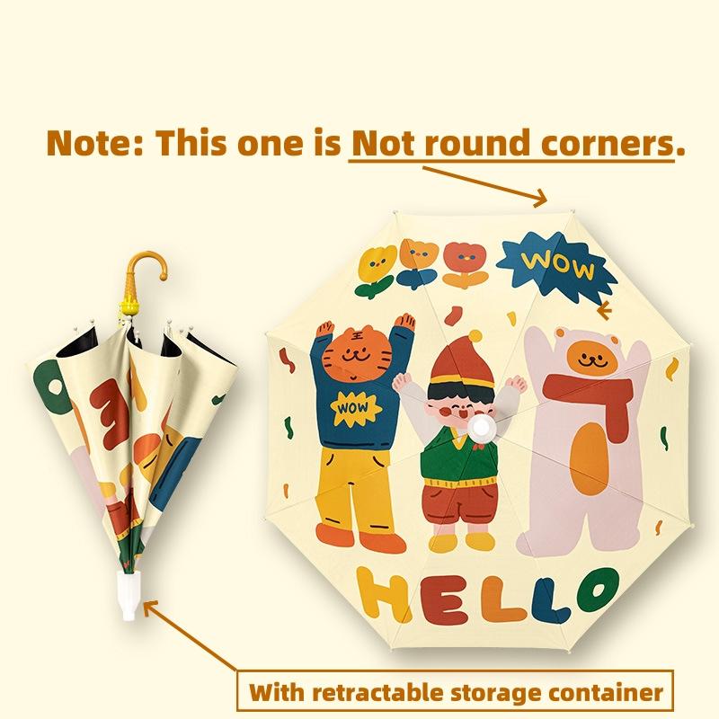 Cartoon UV Umbrella Long Hand Parasol Kids Sun Rain Umbrella Round Corners Protection Umbrellas With Reflective Strip Parasol