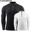 CANGHPGIN Мужская компрессионная спортивная футболка для бега, плотная спортивная одежда с длинными рукавами для фитнеса, быстросохнущая