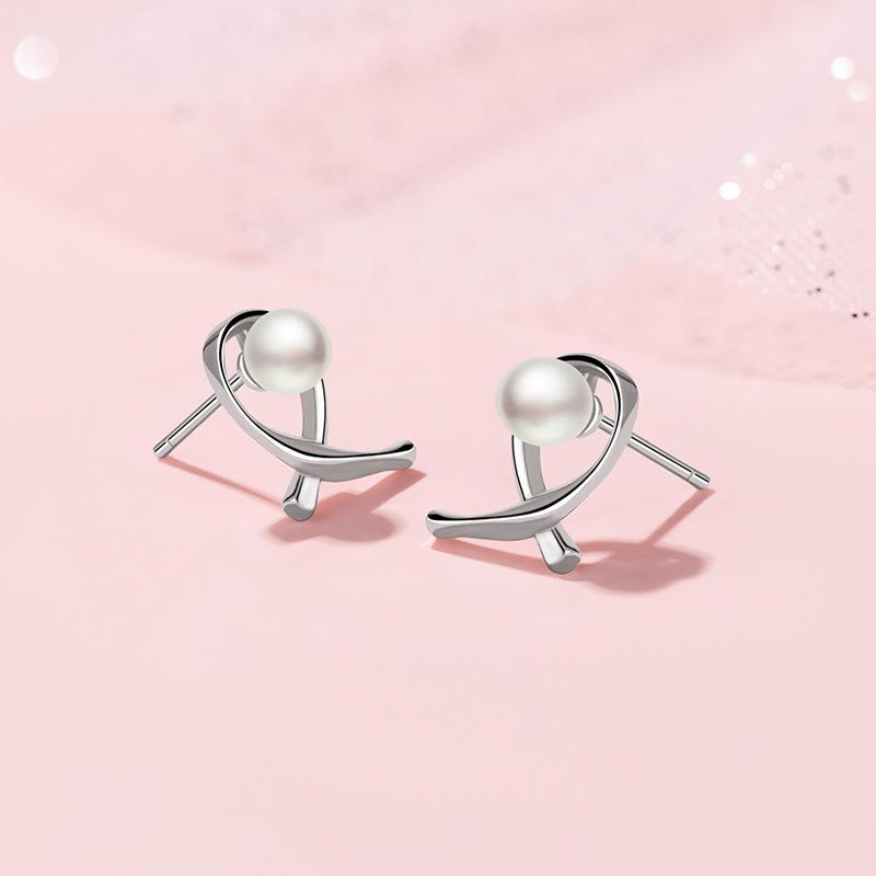 Нерегулярные серьги-гвоздики с имитацией жемчуга в виде креста, женские простые серьги для пирсинга ушей в стиле ниши Sense Summer