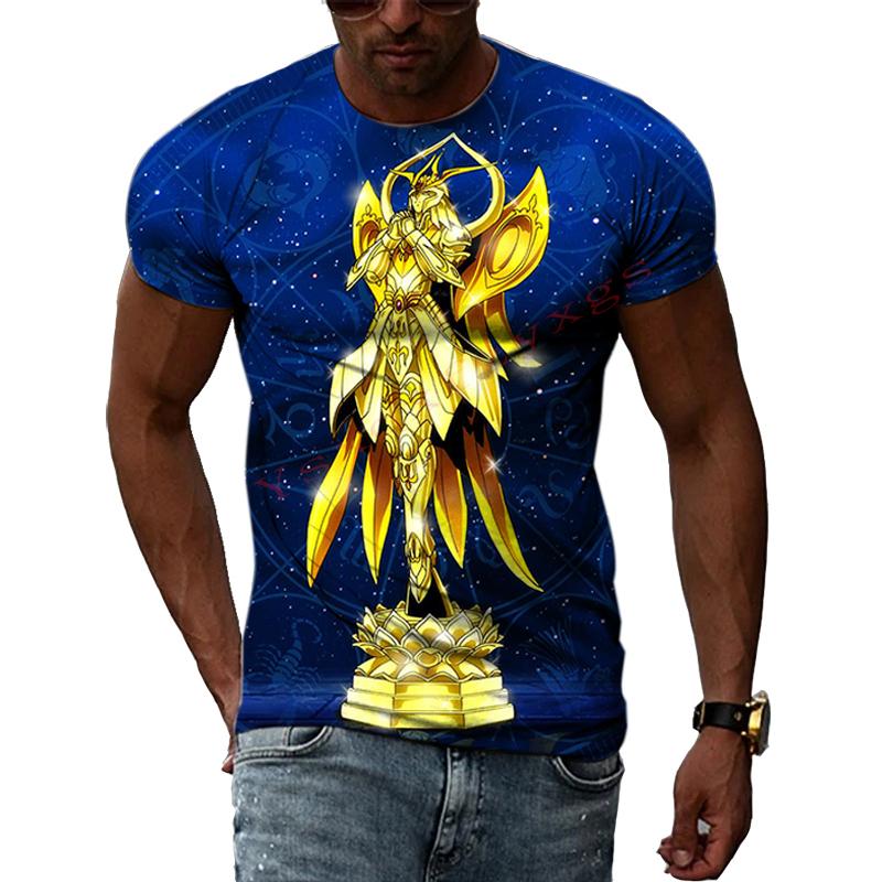 Золотая тема аниме Saint Seiya Крутая 3D-печать фотографий Эстетическая личность Мужская и женская футболка с круглым вырезом и короткими рукавами
