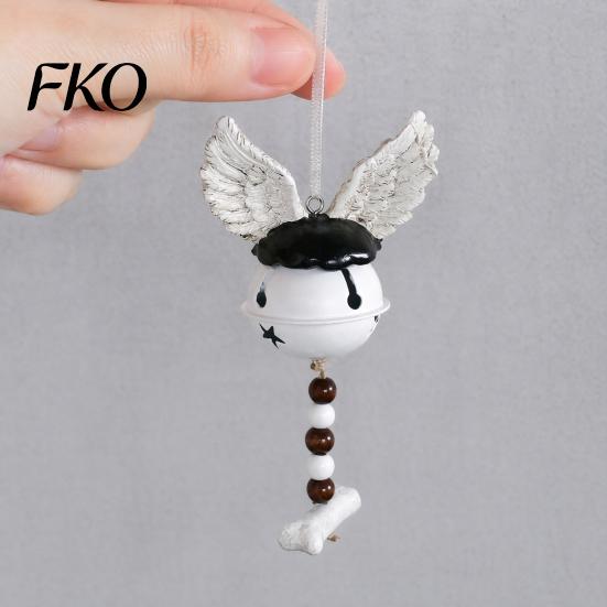 Halloween Bell Decoration Jingle Ornament, Gothic Bull Skull/Angel Wings Hanging Durable Ornament for Tree, Party Home Decor Holiday