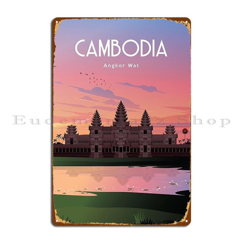 Cambodia Travel Poster Sunset Wall Art Metal Sign Garage Rusty Pub Customize Decoration Tin Sign Poster
